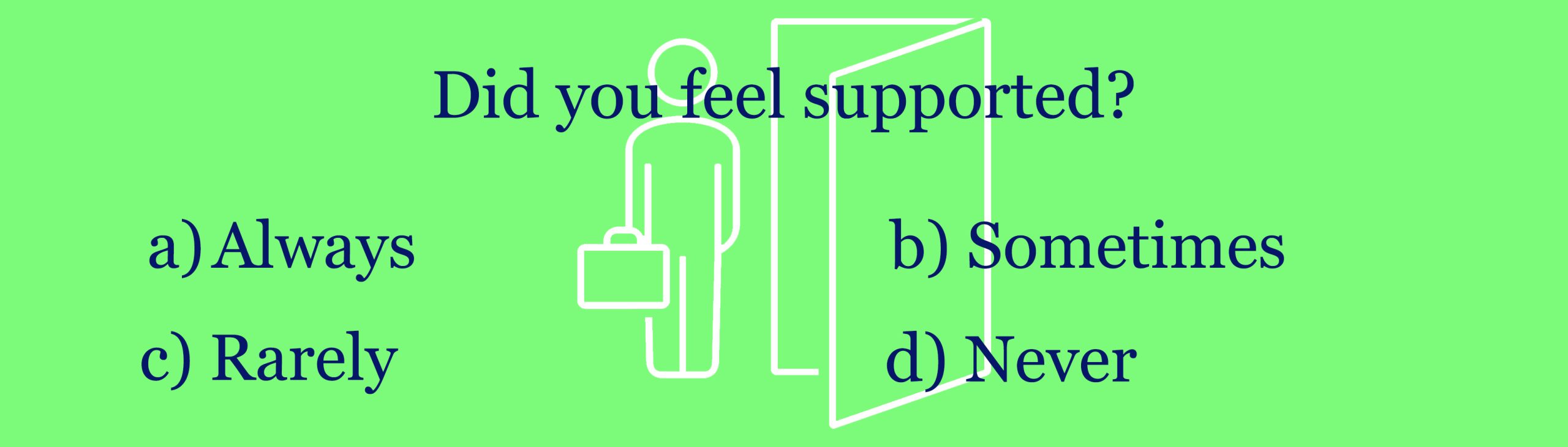 Quiz question asking employees if they felt supported, with answer options like 'Always' and 'Rarely.