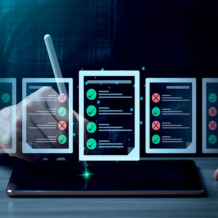 Digital interface showing quiz reports with completed and pending tasks, symbolizing efficient HR reporting.